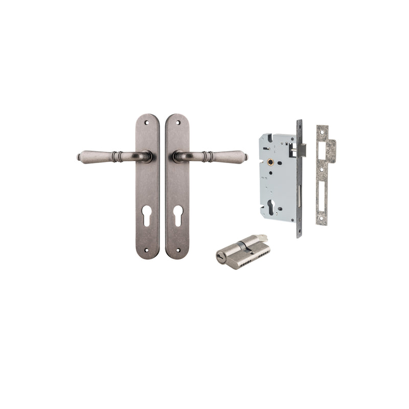 Sarlat Lever Oval Distressed Nickel Entrance Kit - Key/Key