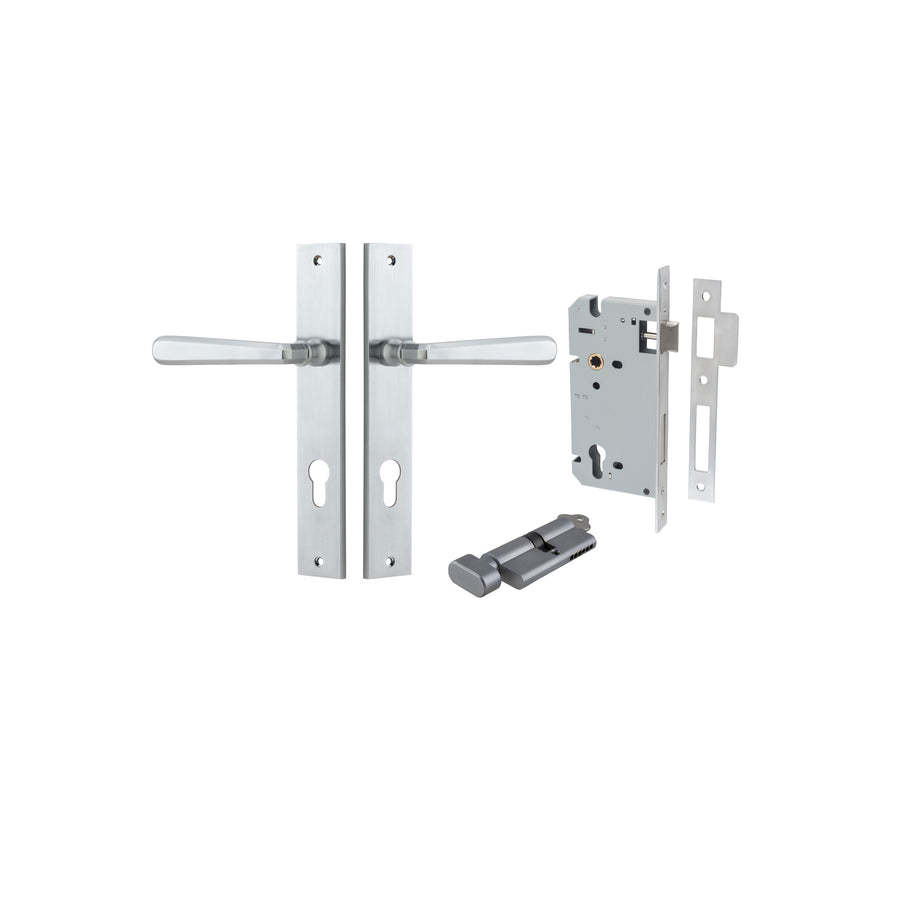 Copenhagen Lever Rectangular Brushed Chrome Entrance Kit - Key/Thumb Turn