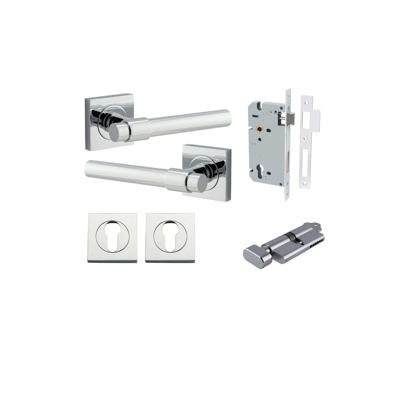 Helsinki Lever on Square Rose Polished Chrome Entrance Kit - Key/Thumb Turn