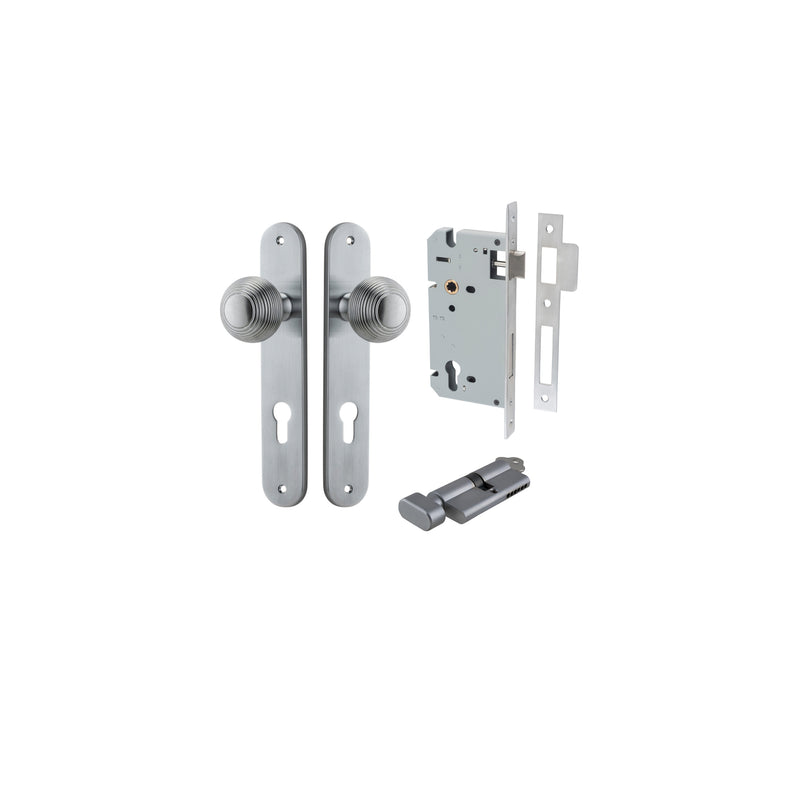 Guildford Knob Oval Brushed Chrome Entrance Kit - Key/Thumb Turn