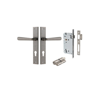 Copenhagen Lever Rectangular Distressed Nickel Entrance Kit - Key/Key