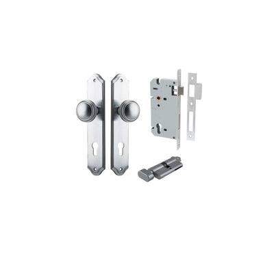 Paddington Knob Shouldered Brushed Chrome Entrance Kit - Key/Thumb Turn