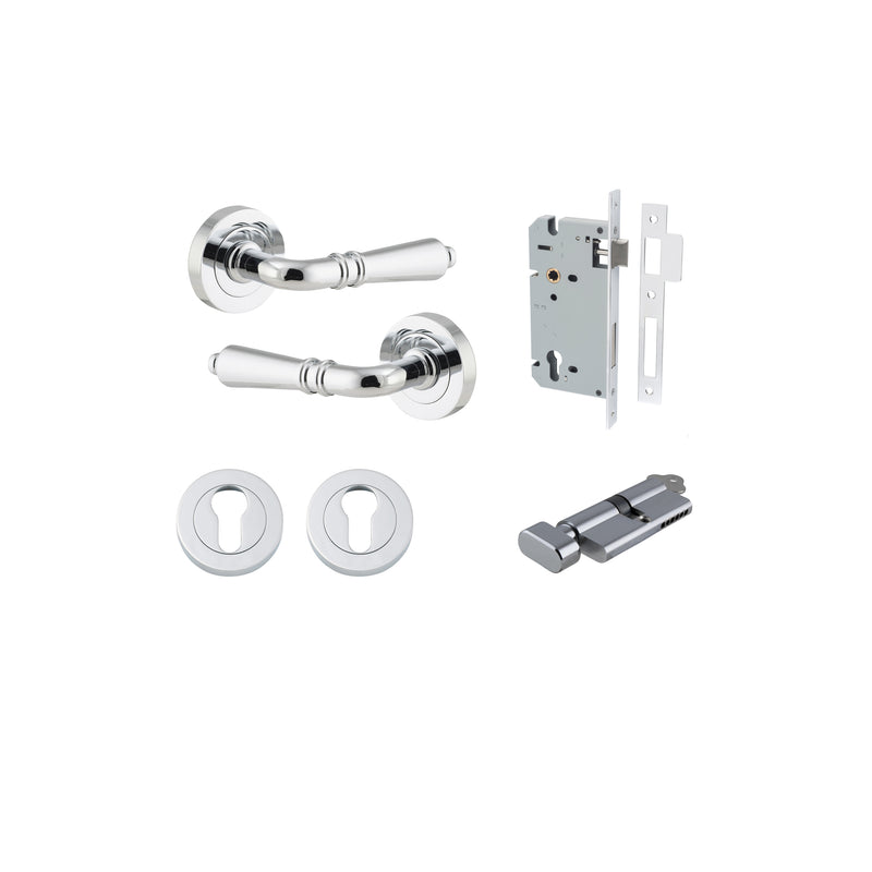 Sarlat Lever on Rose Polished Chrome Entrance Kit - Key/Thumb Turn