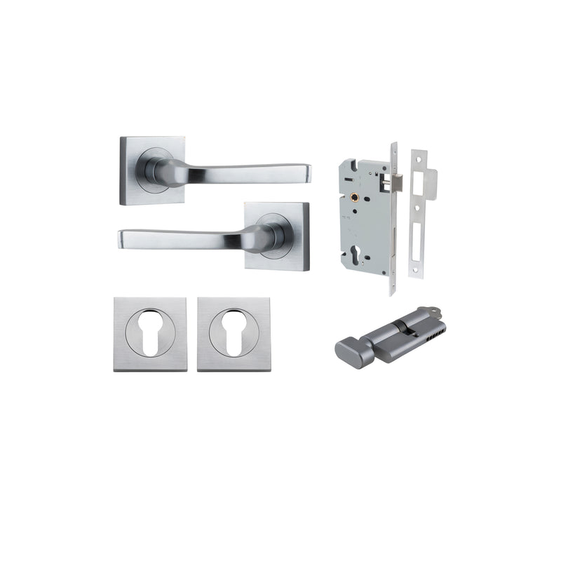 Annecy Lever on Square Rose Brushed Chrome Entrance Kit - Key/Thumb Turn