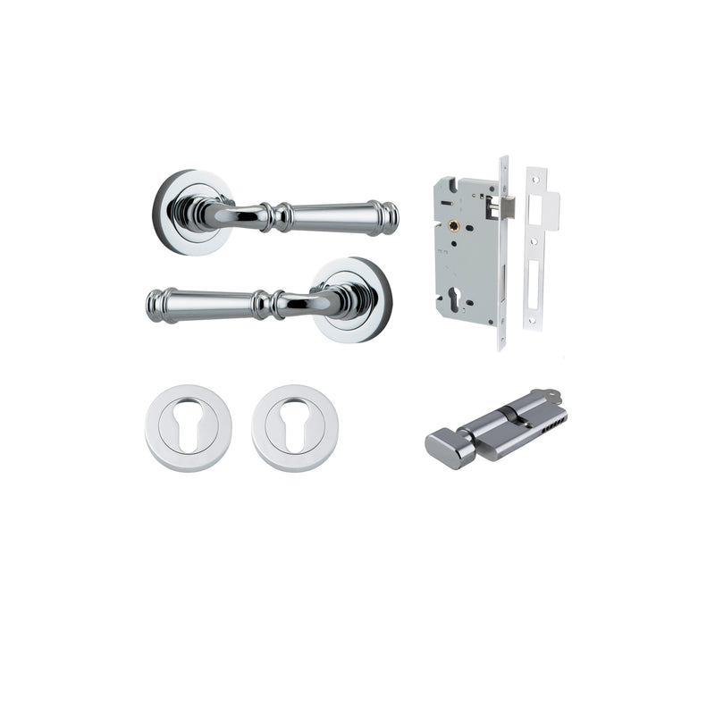 Verona Lever on Rose Polished Chrome Entrance Kit - Key/Thumb Turn