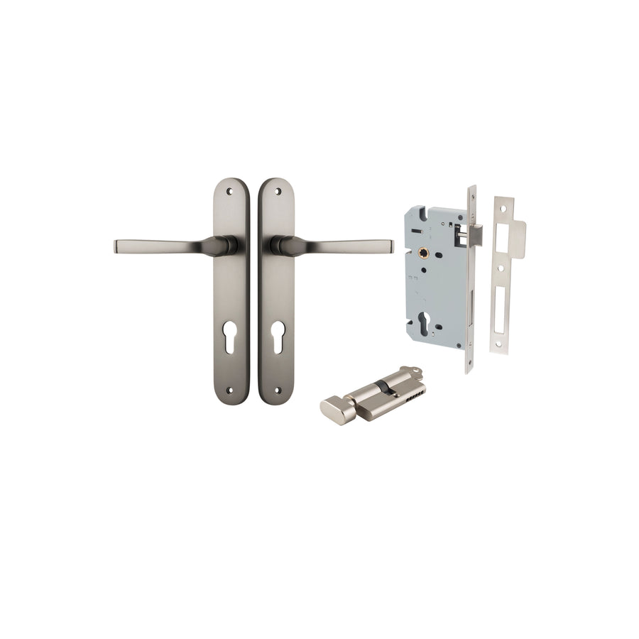 Annecy Lever Oval Satin Nickel Entrance Kit - Key/Thumb Turn