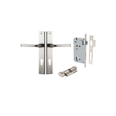 Annecy Lever Rectangular Satin Nickel Entrance Kit - Key/Thumb Turn