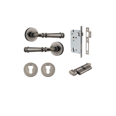 Verona Lever on Rose Distressed Nickel Entrance Kit - Key/Thumb Turn