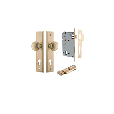 Paddington Knob Stepped Brushed Brass Entrance Kit - Key/Thumb Turn