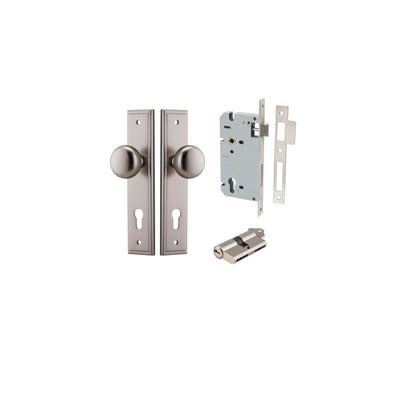 Cambridge Knob Stepped Satin Nickel Entrance Kit - Key/Key