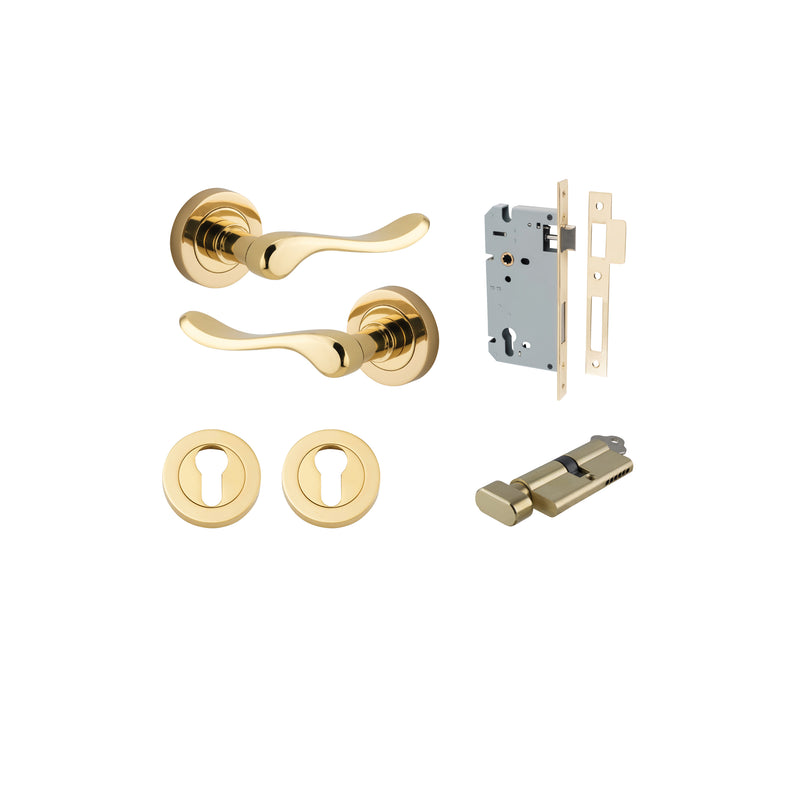 Stirling Lever on Rose Polished Brass Entrance Kit - Key/Thumb Turn