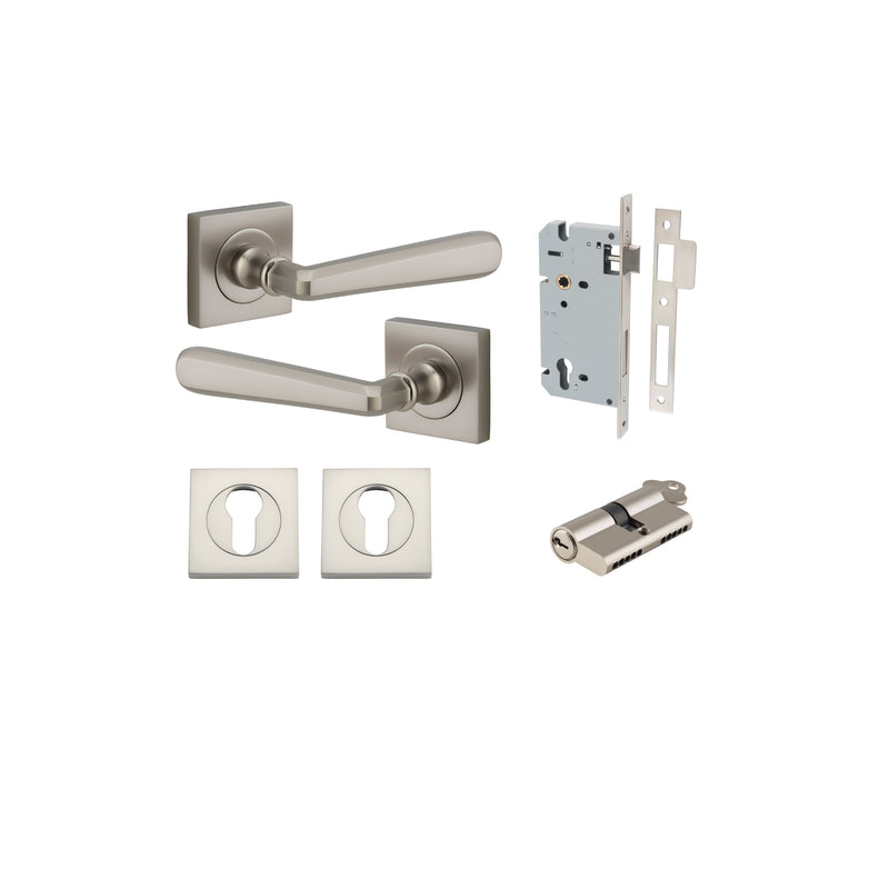 Copenhagen Lever on Square Rose Satin Nickel Entrance Kit - Key/Key