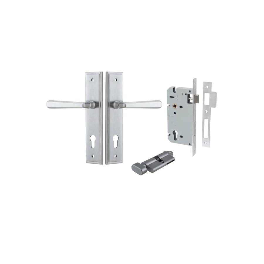Copenhagen Lever Stepped Brushed Chrome Entrance Kit - Key/Thumb Turn