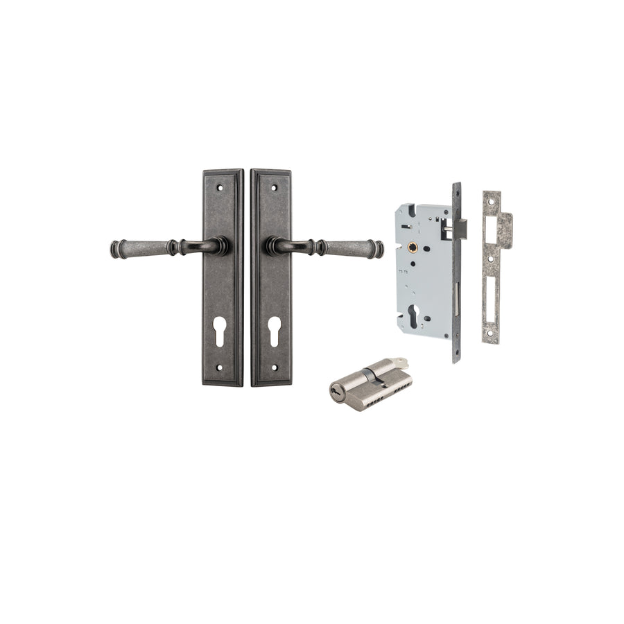 Verona Lever Stepped Distressed Nickel Entrance Kit - Key/Key